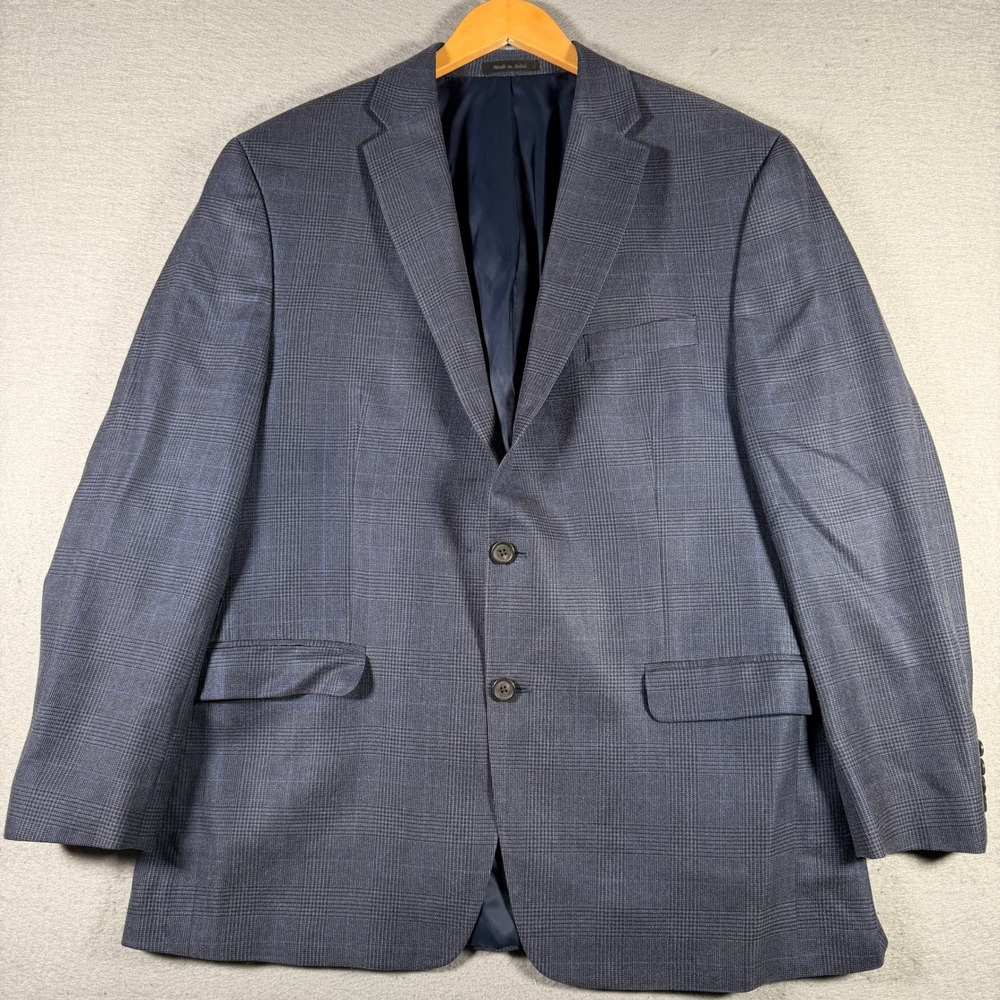 Lauren‎ Ralph Lauren Mens Glen Plaid Blazer Navy Blue Grey Two Button Sport Coat